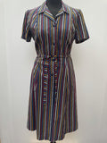 1960s Belted Striped Shirt Dress - Size 16