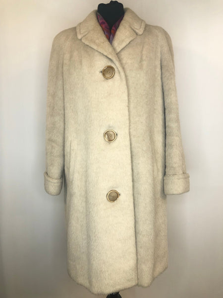70s Mohair Coat England製 1960s Mohair Long Coat by Reville in Cream - Size UK 12