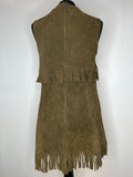 western  suede  sleeveless  Roselle  navajo  mod  midi  leather  hippie  fringing  dress  brown  boho  60s  1960s  10