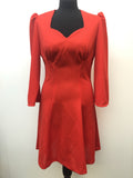 womens  vintage  Urban Village Vintage  sweetheart neck  ruched shoulders  ruched detail  red  pleat detail  mini dress  long sleeve  flare sleeve  evening dress  dress  button front  blue  70s  70  60s  1970s  1960s  10