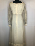 womens  white  vintage  victorian style  Urban Village Vintage  prairie dress  prairie  medieval  maxi dress  long sleeve  dress  cream  button front  boho  bohemian  balloon sleeves  balloon sleeve  70s  1970s  10