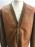 Urban Village Vintage  urban village  Ribbed  pockets  mens  long sleeve  Leather  L  knitted  knit  Hepworths  front pockets  cardigan  cardi  brown  60s  1960s