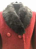 womens  Winter Coat  winter  vintage  Urban Village Vintage  two piece  tunic  suit  Skirts  skirt  set  red  rabbit fur  Jacket  fur collar  double breasted coat  double breasted  black fur  60s  1960s  12