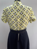 yellow  womens  vintage  swing dress  scooter  retro  pleated  office  modette  mod  midi dress  midi  geometric  dress  blue  60s  1960s  12