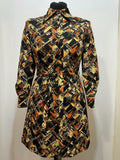 1970s Patterned Belted Dress - Size 8