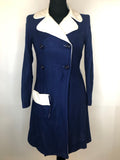 womens  vintage  Urban Village Vintage  navy  MOD  mini dress  large rounded collar  dress  double breasted  blue  back zip  8  60s  1960s