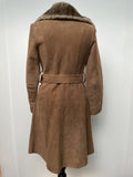 womens coat  womens  welbar  waist belt  vintage  Suede Jacket  Suede  silk  sand  MOD  mink  made in england  long sleeve  long length coat  long coat  light brown  faux fur  faux collar  faux  decorative buttons  coat  button front  button detail  button  brown  Belted waist  belted jacket  belted  8  60s  1960s