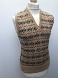 XS  Wool Blend  wool  vintage  vest  v neck  Urban Village Vintage  urban village  Tank Top  tank  sweater  sleevless  patterned  pattern  multi  mens  Lightweight Knit  knitwear  knitted  knit  fine knit  fairisle  fair isle  elasticated  brown  40s  1940s