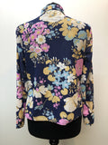 womens  vintage  top  multi  floral print  Blue  blouse  beagle collar  70s  1970s  12