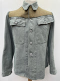 yolks  workwear  vintage  Urban Village Vintage  urban village  Tweed  retro  mens  M  long sleeve  lightweight denim  Jacket  hagg arts  drawstring  denim shirt  Denim jacket  denim  collar  button down  button  blue  big collar