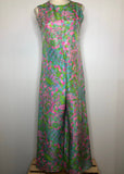 womens  wide leg  vintage  Urban Village Vintage  psychedelic  pink  palazzo pants  onsie  jumpsuit  green  flower print  flower power  floral print  flares  flared  all in one  8  70s  1970s