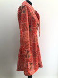 zip back  zip  womens  vintage  Urban Village Vintage  urban village  unique print  straps  retro  red  pussybow  long sleeve  frill detail  floral print  floral dress  floral  dress  dagger collar  blouse  back zip  70s  1970s  10