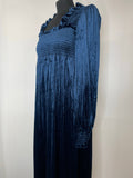 womens  vintage  velvet  Urban Village Vintage  smock dress  smock  retro  medieval  maxi  long dress  dress  boho  blue  8-10  8  70s  70  1970s  10