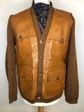 1970s Leather and Knit Cardigan by Glenhusky of Scotland - Size M