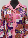womens shirt  womens  vintage  Urban Village Vintage  urban village  summer blouse  retro  printed shirt  print blouse  pink  MOD  long sleeve  floral shirt  floral print  floral  collar  button down  button  blouse  big collar  60s  1960s