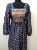 womens  vintage  velvet ribbon  Urban Village Vintage  urban village  summer dress  patterned dress  patterned  maxi dress  hippy  hippie  folk  floral dress  floral  English Lady  dress  boho  bohemian  blue  balloon sleeves  balloon sleeve  70s  70  1970s  10