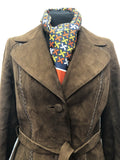 Nestos of Galway  Julian Vard  womens  vintage  Suede Jacket  Suede  long coat  Leather  coat  brown  Braided Leather Detail  70s  60s  1970s  1960s Urban Village Vintage