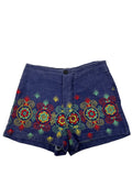 Vintage 1970s Floral Embroidered Denim Summer Shorts in Blue by Jacki Haskin - Size UK 6-8