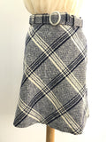 1960s Belted Check Mini Skirt - Size UK 6