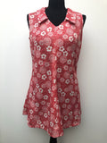 1960s Floral Mini Dress in Red and White - Size 12