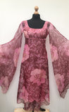 womens  vintage  retro  maxi dress  long sleeve  full length  floral print  dress  brown  bell sleeve  angel sleeve  70s  6  1970s Urban Village Vintage
