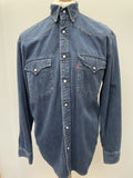 vintage  Urban Village Vintage  urban village  stitch detailing  press stud fastening  press stud  pearl snap  mens  M  lightweight denim  levis strauss  levis  levi strauss  levi  denim style  denim shirt  denim  brown stitch  70s  1970s