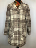 1970s Single Breasted Checked Coat in Brown - Size UK 12