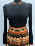 1970s Ribbed Long Sleeve Chevron Print Missoni Influenced Maxi Dress - UK 10-12