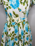 womens  vintage  Urban Village Vintage  St Michael  short sleeved  short sleeve  rose print  roll neck  print dress  MOD  floral print  floral dress  floral  dress  blue rose  back zip  60s  1970s  1960s