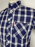 white  vintage  Urban Village Vintage  urban village  small  skinhead  skin  short sleeved  short sleeve  Shirt  print  mod  Mens Shirts  mens  check shirt  check  button  brutus  blue