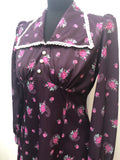 womens  vintage  purple  prairie dress  midi dress  floral print  collar dress  collar  70s  1970s  10 urban village vintage