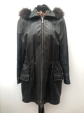 80s Leather Hooded Jacket with Fox Fur Trim by Escada - Size 14