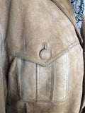 vintage  Urban Village Vintage  urban village  Suede Jacket  Suede  safari style  Safari jacket  safari  pockets  mens  long sleeves  long sleeve  Jacket  front pockets  collared  collar  chest pockets  button  Belted waist  belted  autumn  60s  1960s