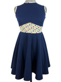 Vintage 1960s Fit and Flare Polka Dot Mini Dress in Navy Blue by Petite Plus - Size UK 8