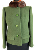Vintage 1960s Coney Fur Collar Short Coat in Green by Harella - Size UK 12