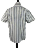 vintage  Urban Village Vintage  top  stripey  Stripes  striped  stripe pattern  stripe detailing  stripe  short sleeved shirt  short sleeved  short sleeve  Shirt  multi  mens  L  Gabicci  embroidered logo  Embroidered  blue stripes  beige  70s  1970s