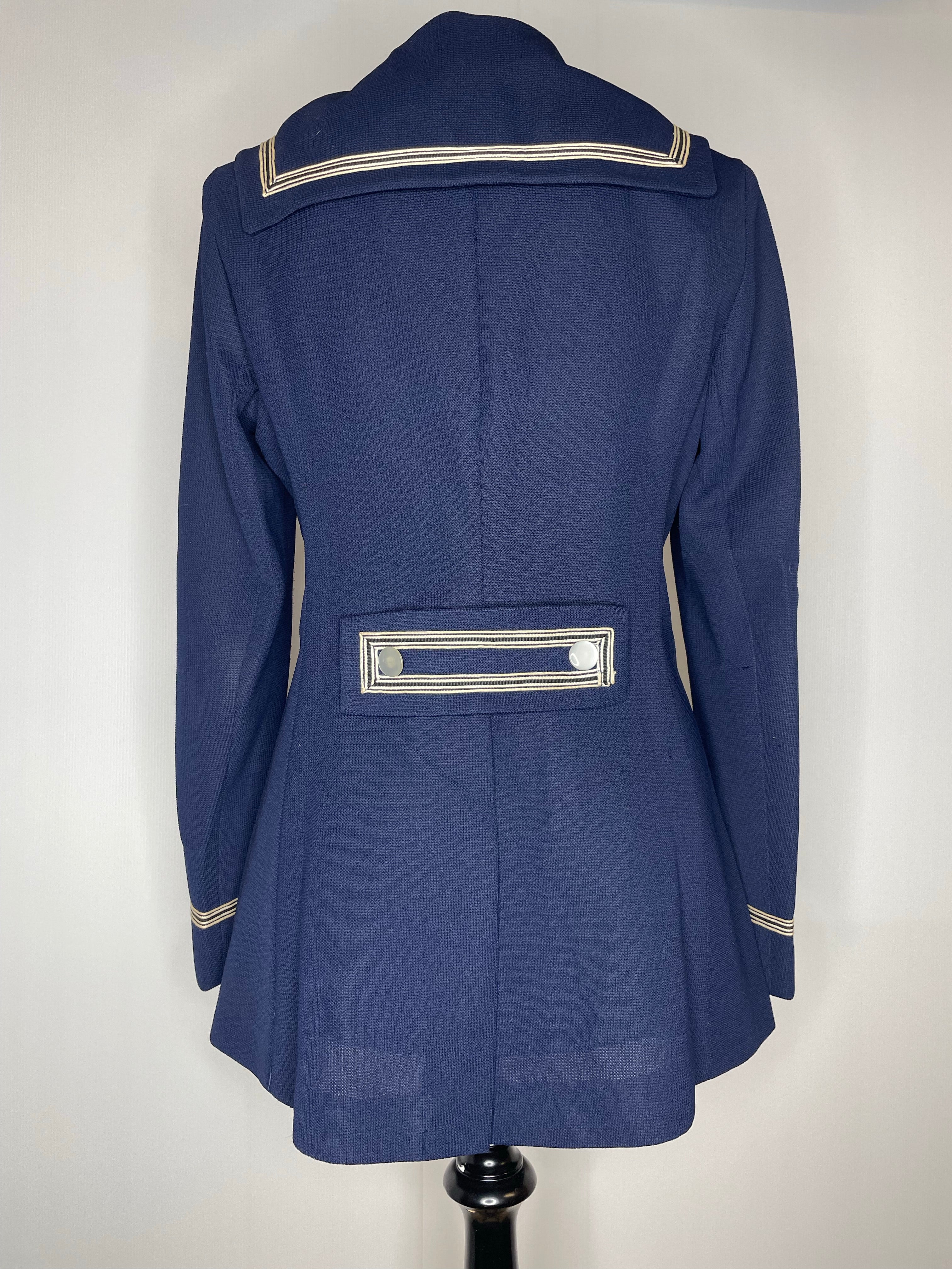 1960s Navy Blue Mod Double Breasted Sailor Jacket UK 10