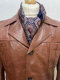 vintage  Urban Village Vintage  urban village  soft leather  safari style  safari  pockets  mens  long sleeve  Leather Jacket  Leather Coat  Leather  L  Jacket  collar  chest pockets  button down  brown leather  brown  70s  1970s