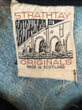 Wool  vintage  Urban Village Vintage  tartan  Strathay Originals  short  S  poncho  cape  button detail  blue  black fringing  60s  1960s