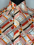 vintage  Urban Village Vintage  urban village  Shirt  red  printed shirt  printed  print  pointed collar  orange  MOD  Mens Shirts  mens  long sleeves  Long sleeved top  long sleeve  large  L  dagger collar  button  70s  1970s
