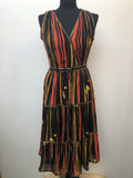 womens  vintage  Urban Village Vintage  Stripes  short sleeve  Orange stripes  midi  dress  black  70s  1970s  10
