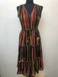 1970s Sleeveless Belted Midi Dress with Stripes - Size 10
