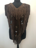 1970s Western Navajo Suede Fringed Tunic Vest - Brown - One Size