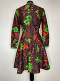 zip back  womens  vintage  Urban Village Vintage  short dress  scooter dress  scooter  psychedelic  psych  modette  MOD  mini dress  micro mini  long sleeved  long sleeve  flower power  floral  fit flare  dress  dolly dress  dolly  daisy  brown  a line  8  60s  6-8  6  1960s