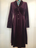 1970s Long Length Velvet Coat in Burgundy - Size UK 8