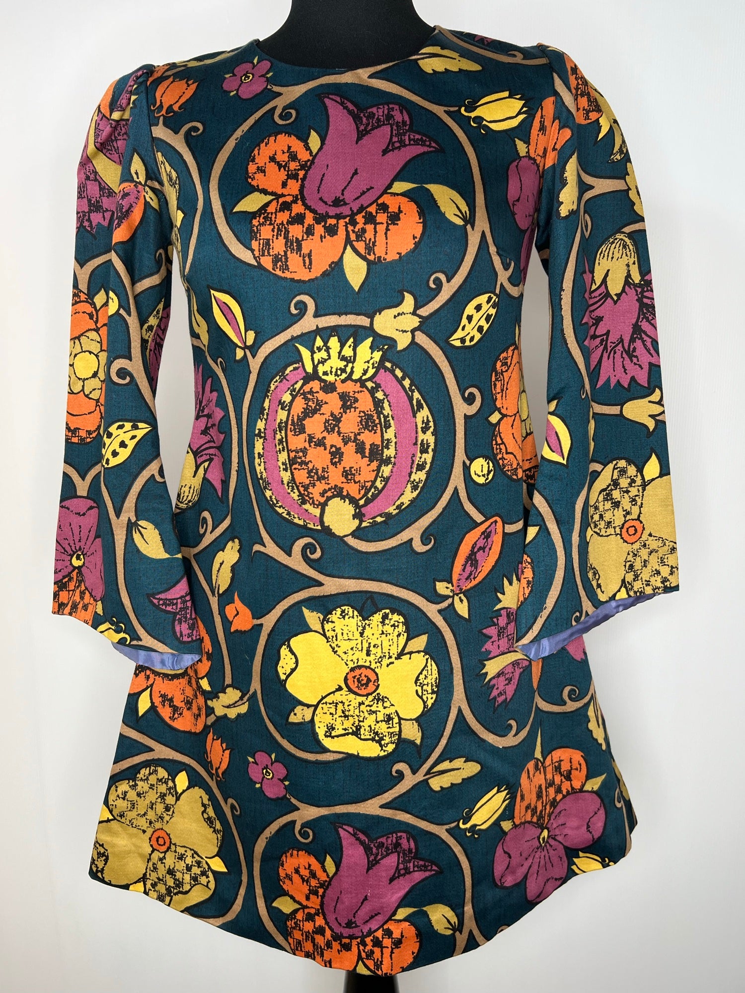 Vintage 1960s Floral Print Bell Sleeve Mini Dress by C and A - Size UK 10 - Urban Village Vintage UrbanVillageVintage Vintage 1960s Floral Print Bell Sleeve Mini Dress by C and A - Size UK 10 - Urban Village Vintage UrbanVillageVintage