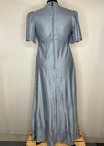 womens  white  vintage  short sleeve  print dress  polka dot  maxi dress  keyhole neckline  high neck  dress  blue  angel sleeve  8  70s  1970s