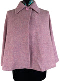 Vintage 1960s Short Length Collared Wool Mod Cape in Pink - Size UK S