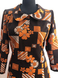 zip  womens  vintage  Urban Village Vintage  urban village  retro  peter pan collar  orange  MOD  mini dress  long sleeve  high neck  dress  collared dress  collared  collar  brown  back zip  autumn  60s  1960s  12