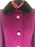 womens  winter coat  vintage  Urban Village Vintage  urban village  Rounded collar  purple  Morvic  made in england  long sleeve  Jacket  fabric button  collar  coat  button down  button  big button  Astrakhan collar  60s  1960s  12